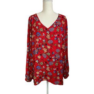 Chelsea & Theodore Women's Tunic Top, Size XL, Red with Multicolored Flowers